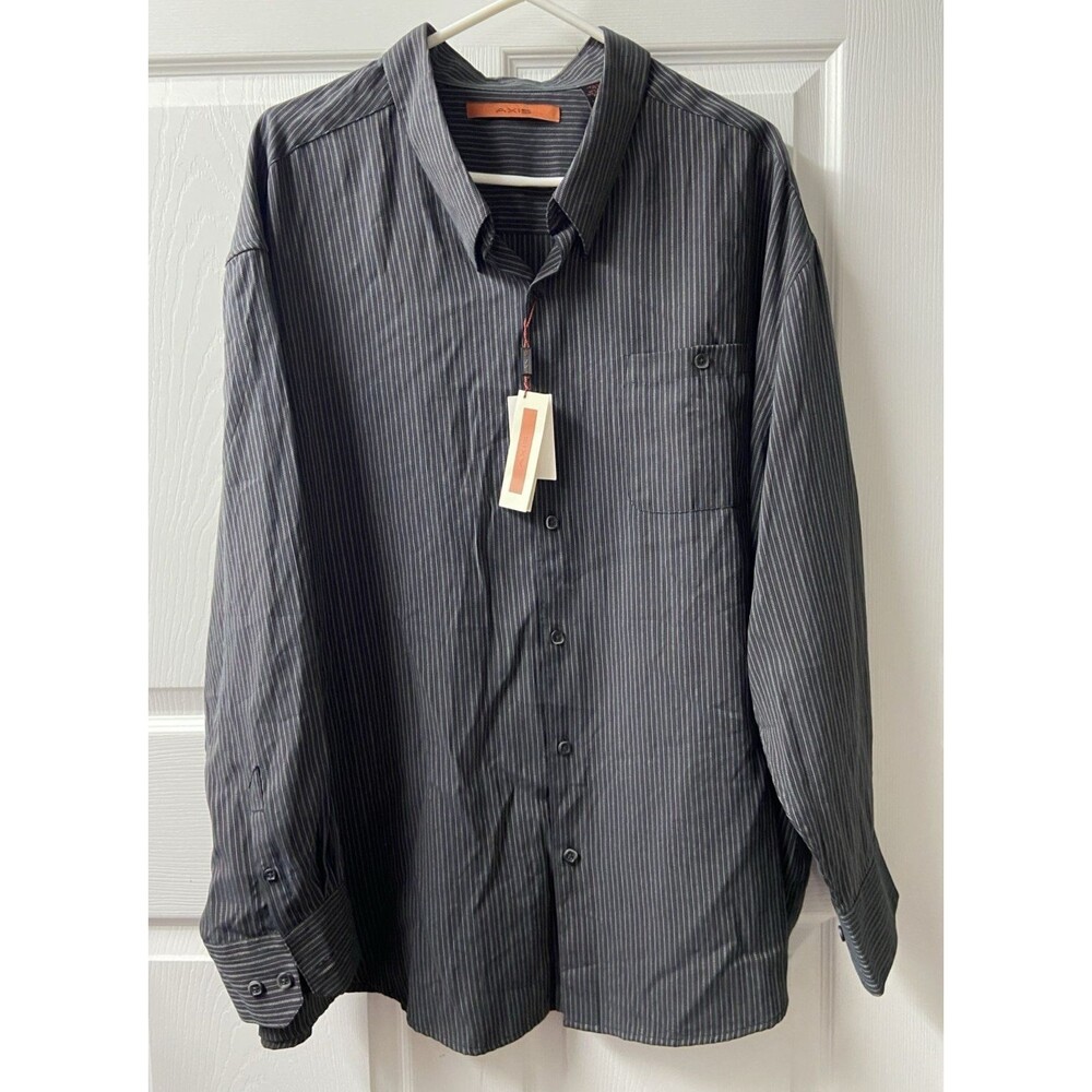 Axis Shirt Mens Big 4x Black Striped button Front Pocket Dress Career Work